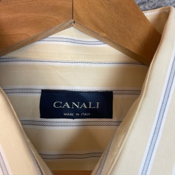 Canali Shirt Mens  Striped Button Up Preppy Casual Italy 46 / 18 Multi Color - Picture 4 of 10